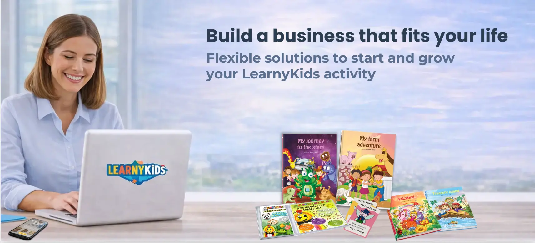 Woman launching her business with Learnykids business opportunity