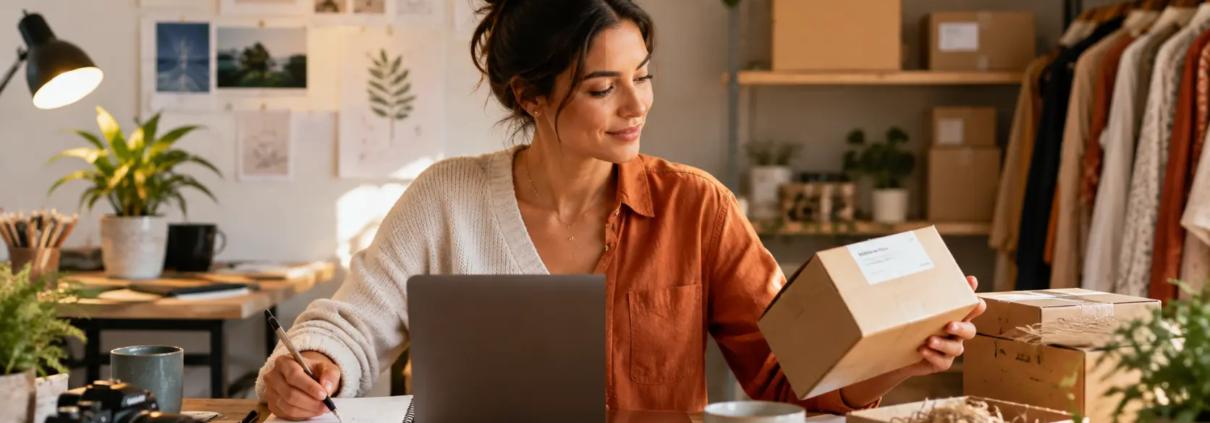 Femme développant une activité complémentaire depuis chez elle