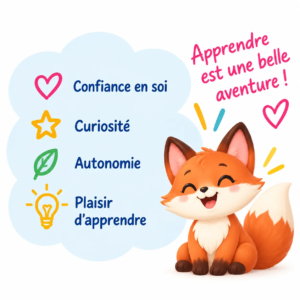 apprendre-en-samusant-confiance-autonomie-learnykids Illustration LearnyKids sur la confiance en soi, la curiosité, l’autonomie et le plaisir d’apprendre
