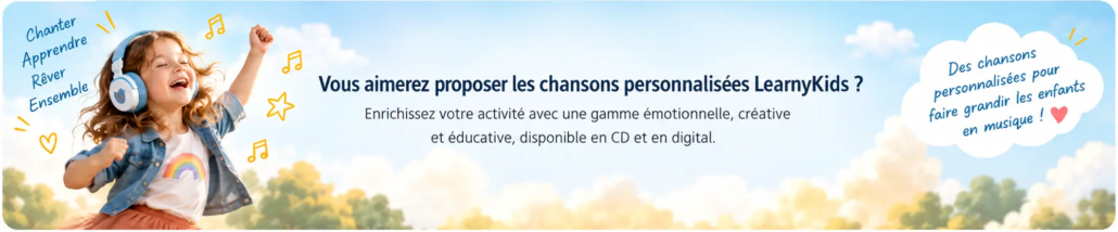 Enfant écoutant des chansons personnalisées LearnyKids avec un casque