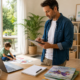 Entrepreneur travaillant depuis chez lui avec la licence de marque LearnyKids