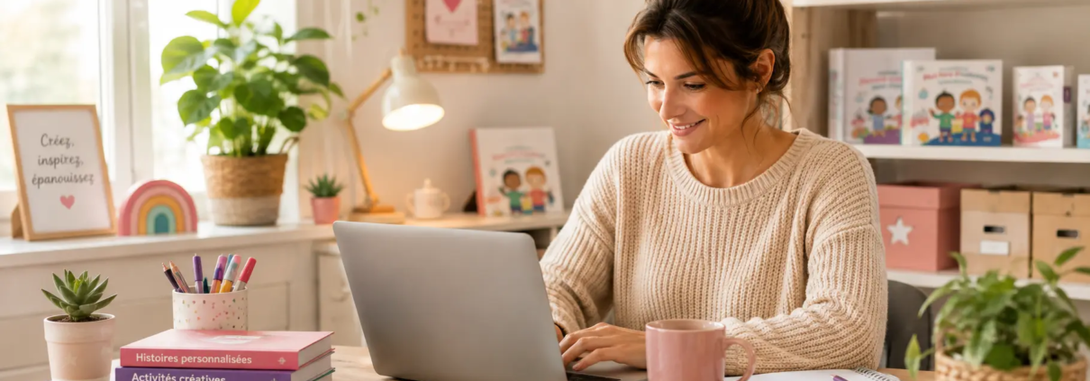 Entrepreneuse développant son activité LearnyKids sans local commercial