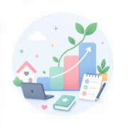 Picto moderne représentant la croissance progressive d’une activité LearnyKids depuis la maison.