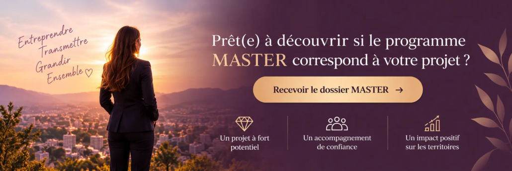 learnykids-master-dossier-information-projet-entrepreneurial-territorial Entrepreneuse contemplant un territoire au coucher du soleil, illustrant les opportunités de développement du programme MASTER LearnyKids.