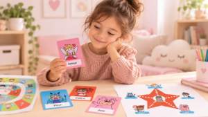 Enfant découvrant les émotions avec les cartes et jeux de La Magie des Émotions LearnyKids