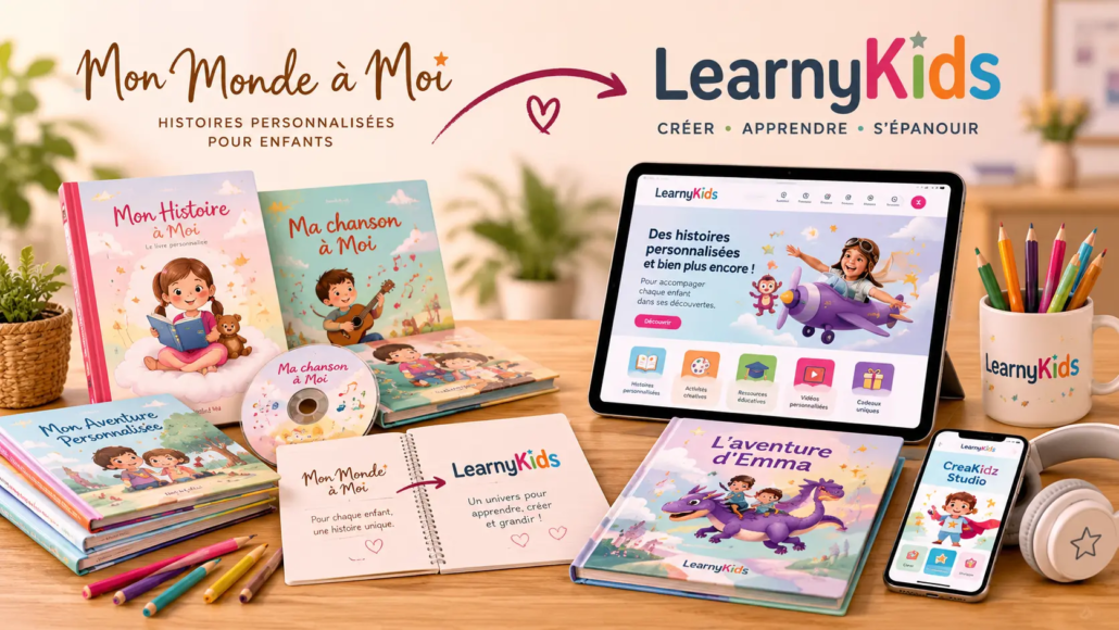 Évolution de Mon Monde à Moi vers LearnyKids et ses créations personnalisées pour enfants