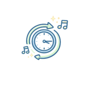 Clock and rhythm icon representing the freedom to move at your own pace.