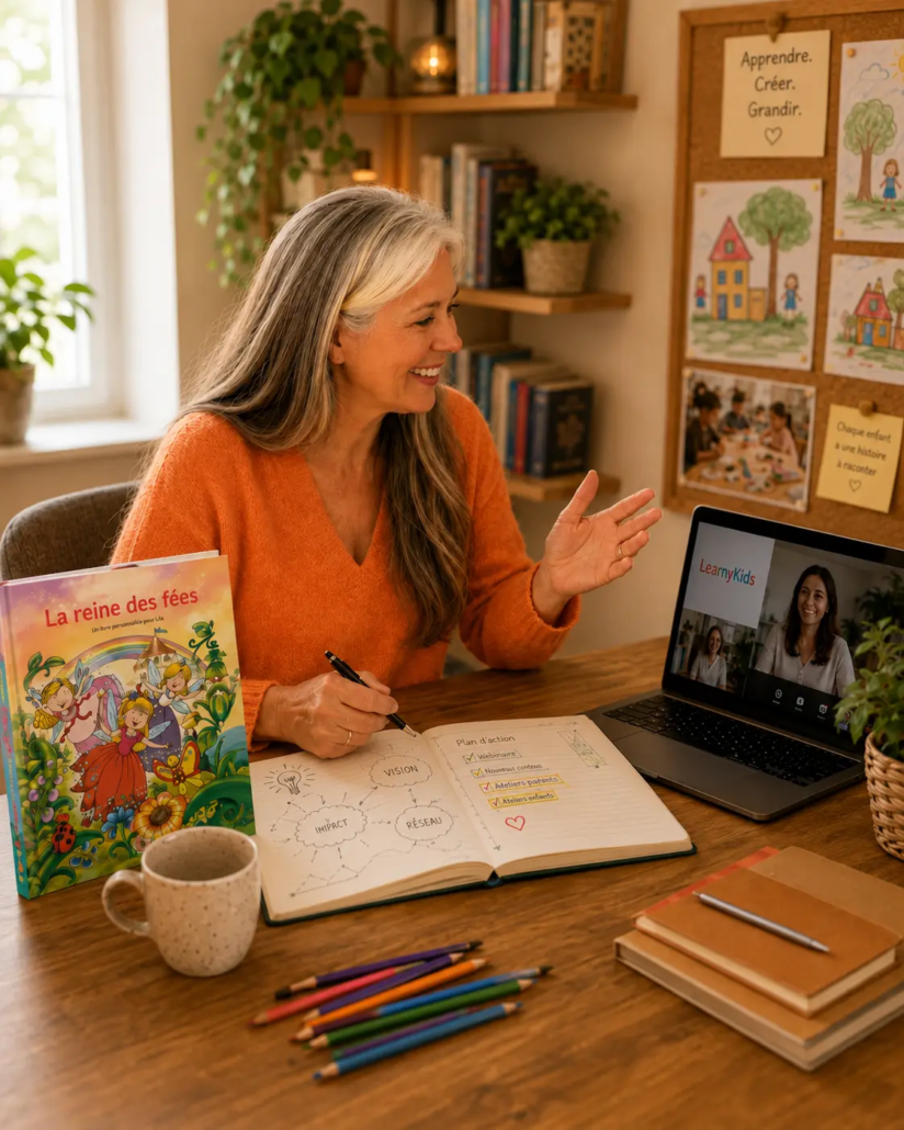 Partenaire LearnyKids participant à une formation et organisant son activité depuis chez elle