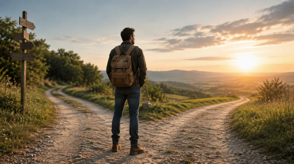 Homme face à plusieurs chemins symbolisant la peur de se lancer dans l’entrepreneuriat