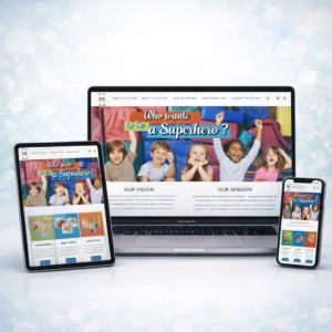 turnkey-ecommerce-website-mockup-learnykids Turnkey e-commerce website mockup displayed on laptop, tablet and smartphone showing a ready-to-launch online store